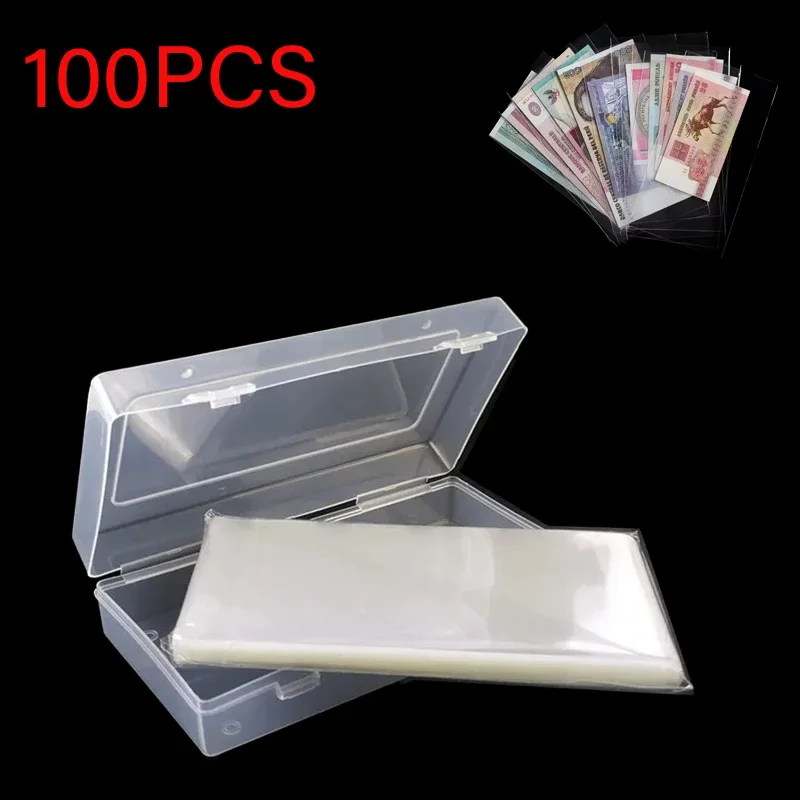 100 Pcs Clear Paper Money Holder Album Banknotes Currency Collection Sleeves Paper Money Sleeves Bill Protector Bag Display Case