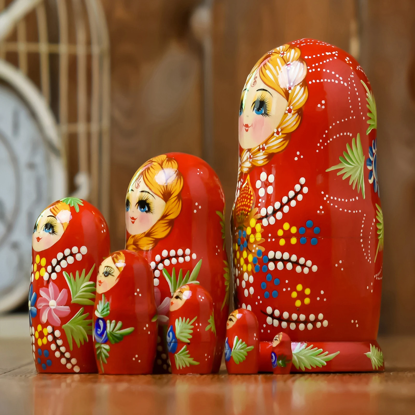 7Pcs Russian Nesting Doll Matryoshka Dolls Stackable Nesting Wishing Dolls for Easter New Year Birthday Office 20cm