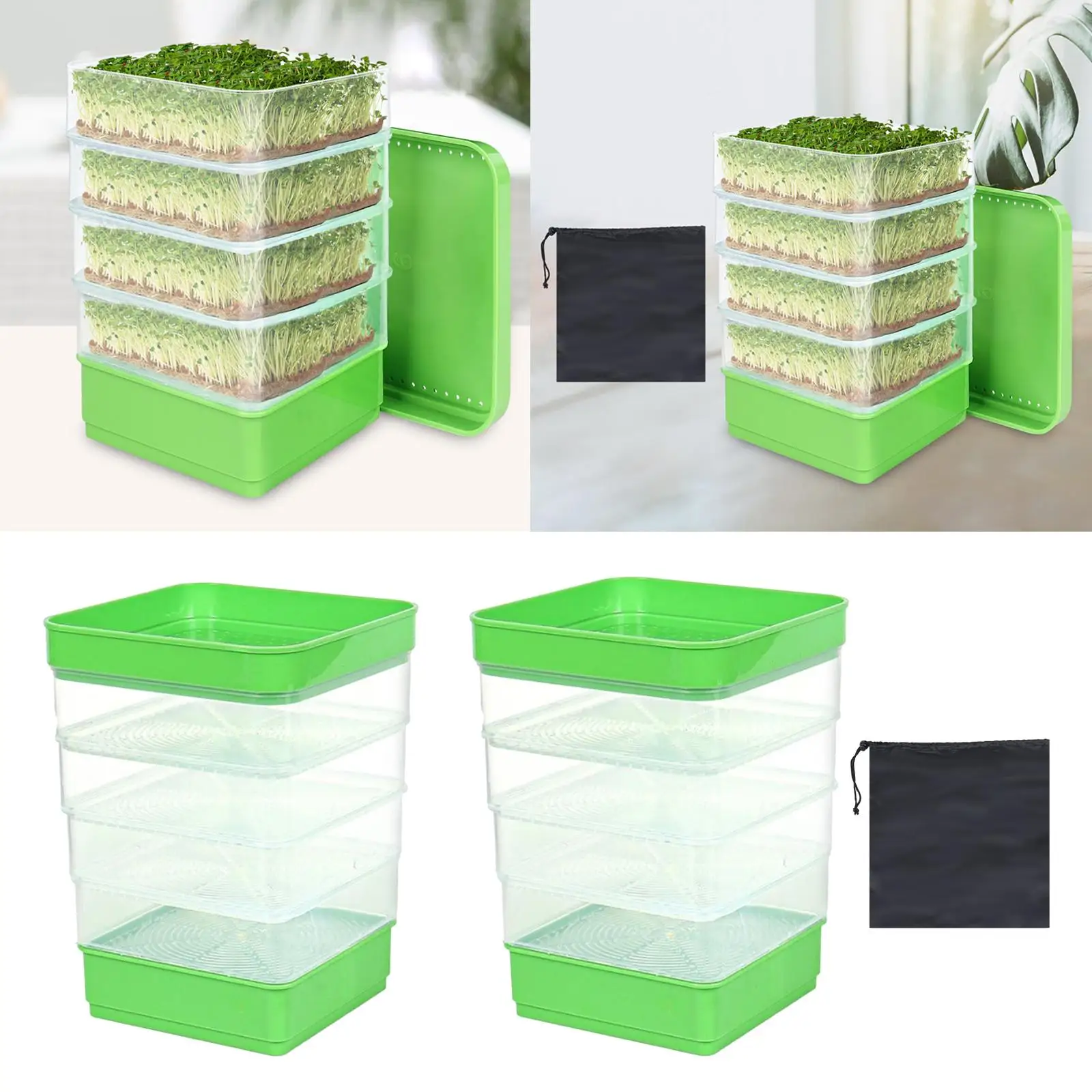 Seed Sprouter Kits 4 Tier Square Sprouts Grower Seedling Starter Tray Grower Storage Tray for Beans Wheat Broccoli Alfalfa Seeds