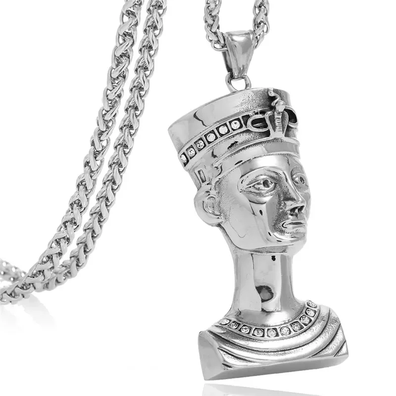 Ancient Cleopatra Nefertiti Pendants Necklaces Stainless Steel Pyramid Egyptian Queen Necklaces for Men Women Jewelry