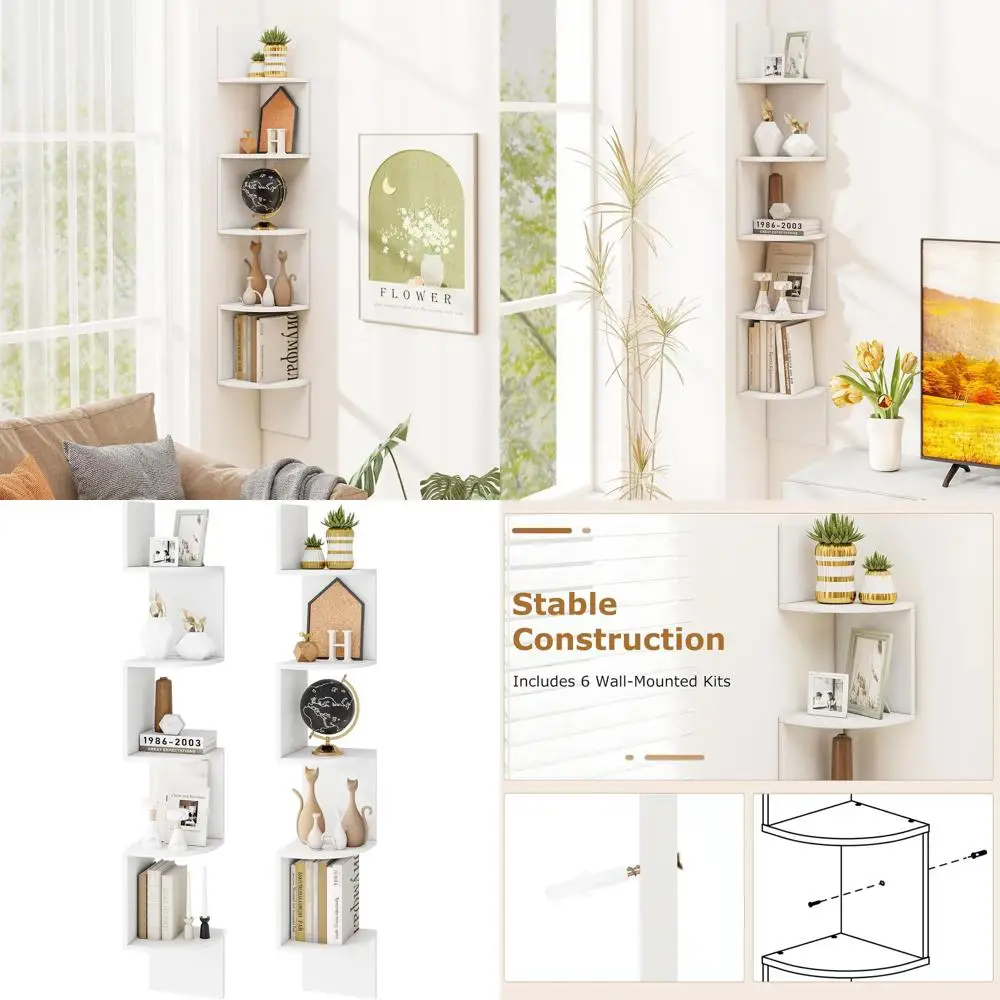 

Настенная 5-ярусная полка для книг в индустриальном стиле, деревянный органайзер для хранения для гостиной или домашнего офиса