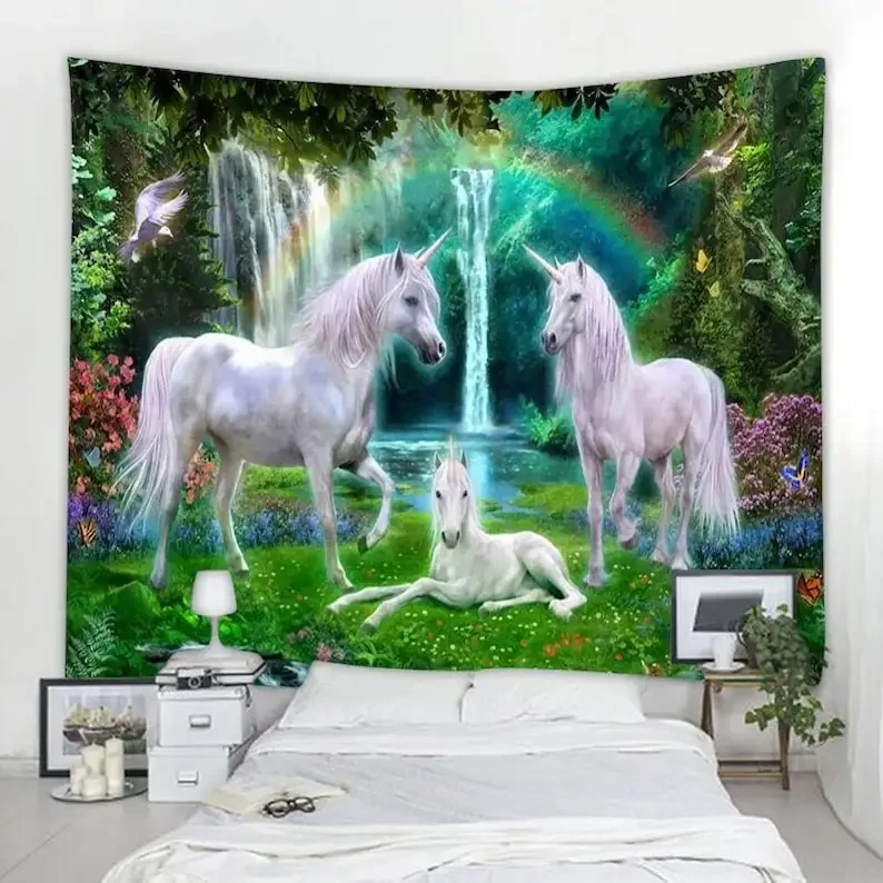 Unicorn Tapestry Fantasy Forest Fairy Tale Wall Hanging Tapestries for Bedroom Living Room Dorm