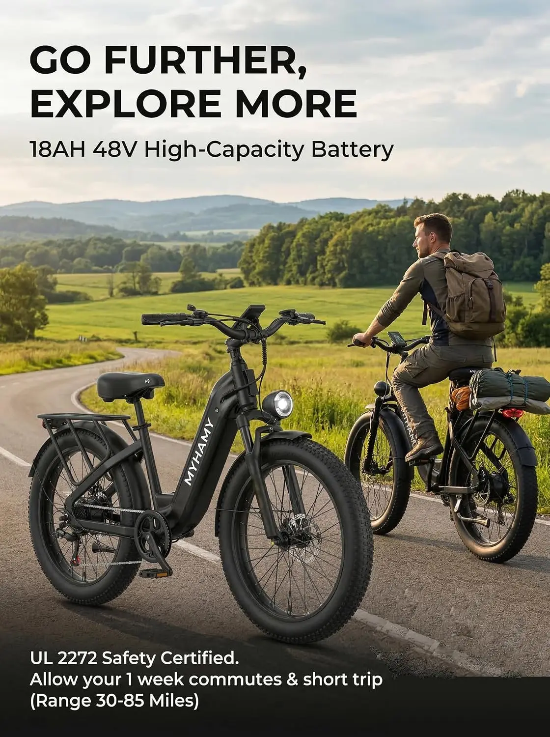 2000W 24 Fat Tire Electric Bike 48V 18Ah 130KM Range All-Terrain Step-Thru Front Suspension USB-C UL Certified, Customized