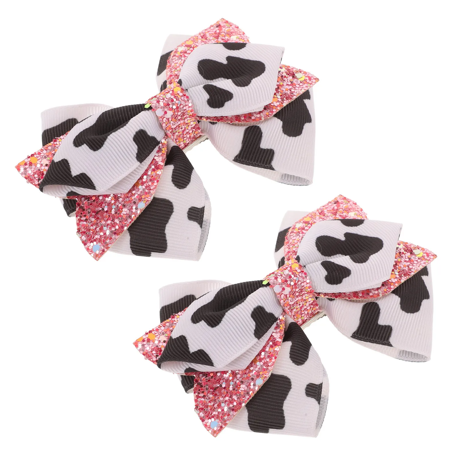 2 قطعة مقاطع الشعر البقرة طباعة أسود أبيض وردي Grosgrain الشريط التمساح كليب لحفلة عيد ميلاد يوميا #6