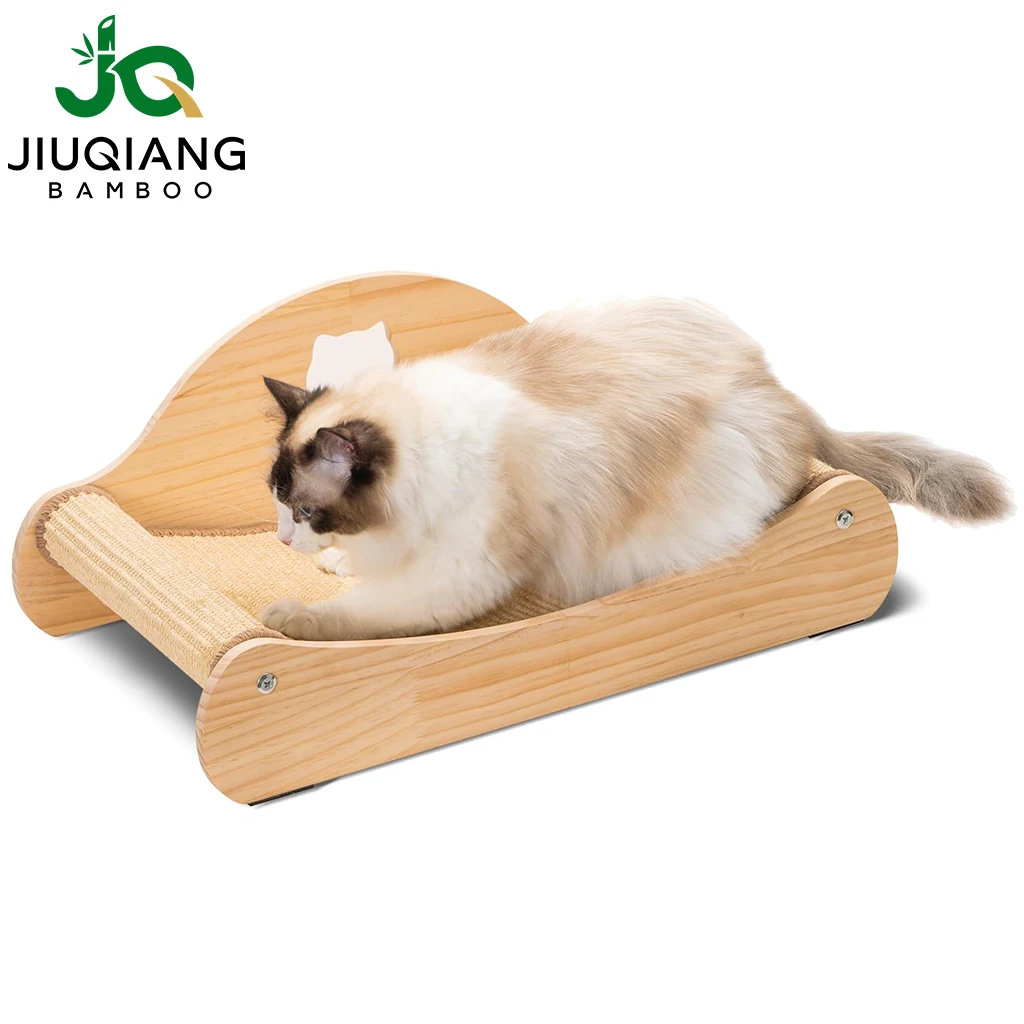 

Large Natural Solid Wood Scratch Lounger Sisal Cat Scratcher Bed for Indoor Cats