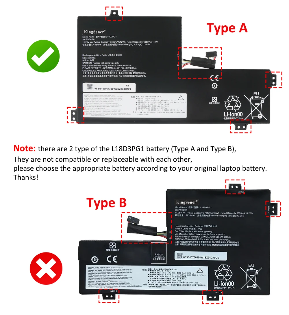 KingSener L18D3PG1 L17M3PB0 Laptop Battery For Lenovo 100E 500E Chromebook 1st Gen/100E 300E 500E Chromebook 2nd Gen/100E 300E