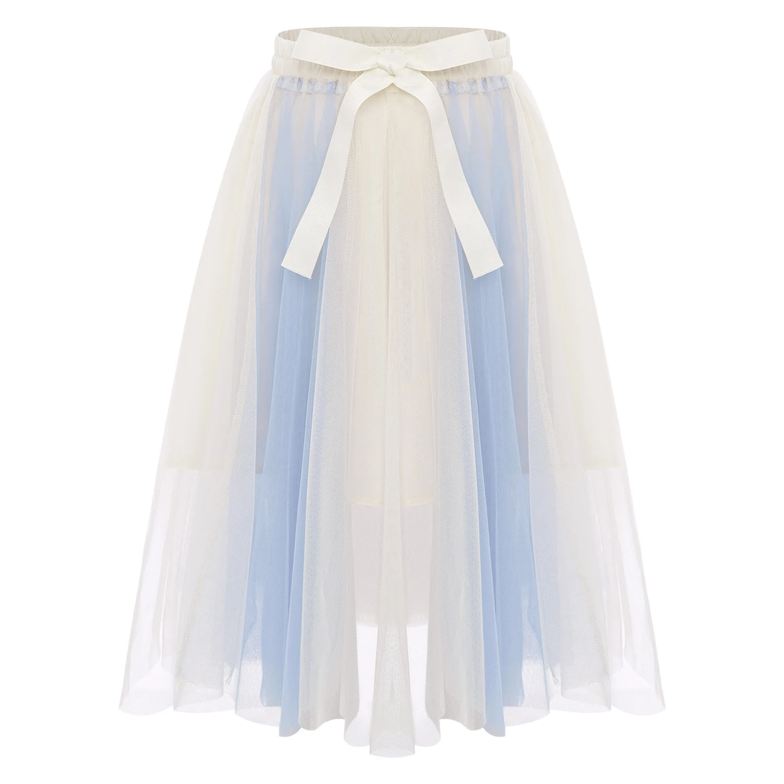 

Kids Girls Skirt High Waist Cute Bowknot Elastic Waistband Color Block Tulle A-Line Skirt with Lining for Birthday Wedding Party