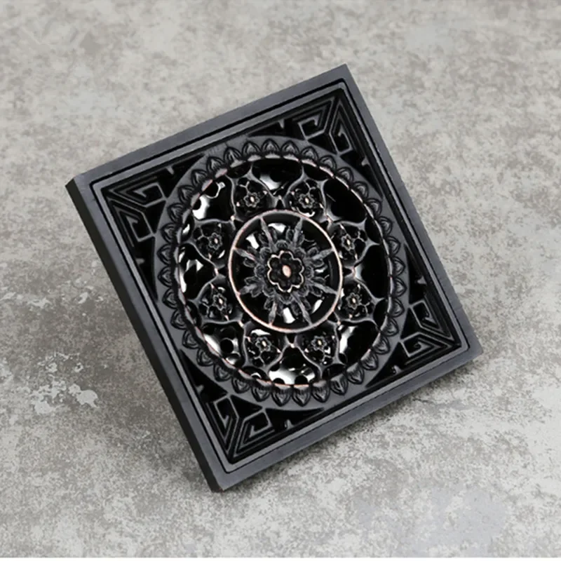 Shower Drains Square Bath Floor Drain Strainer Hair Catcher Brass Black Floor Shower Drain Waste Grate Drain Bathroom Accessorie