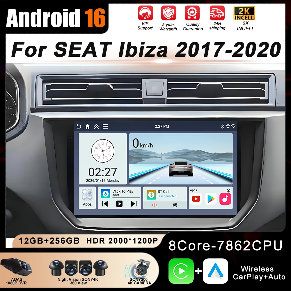 

Car Radio Android 16 For SEAT Ibiza 2017 2018 2019 2020 Multimedia Player Carplay Stereo GPS DVD Head Unit 4G Wifi QLED