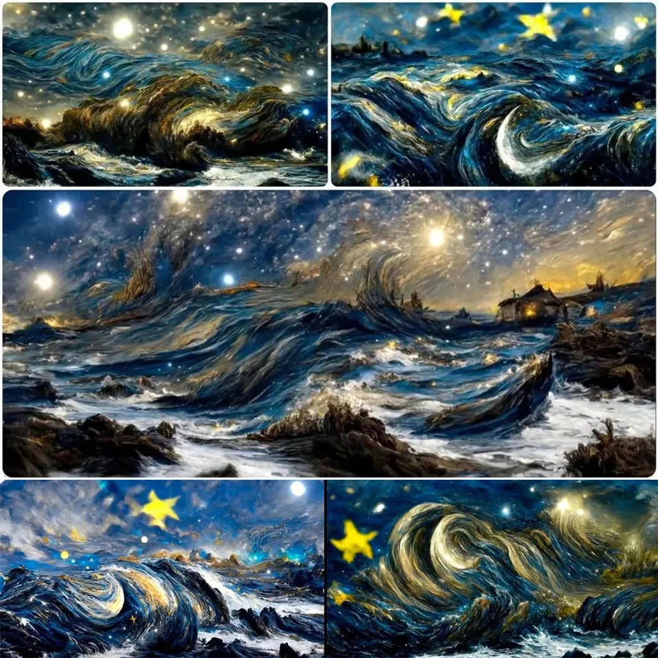 Abstract Ocean Waves Van Gogh Starry Night Diy Diamond Painting Cross Stitch Kit Embroidery 5D Full Diamond Mosaic Home Decor