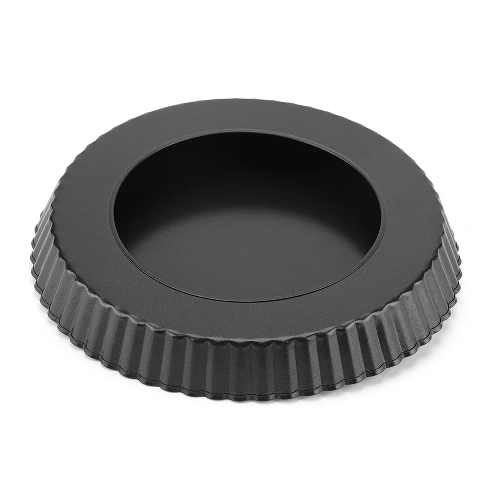 Akozon 9 Inch Round Tart Pan Non-Stick Carbon Steel Quiche Pan with Removable Loose Bottom for Oven Baking Black