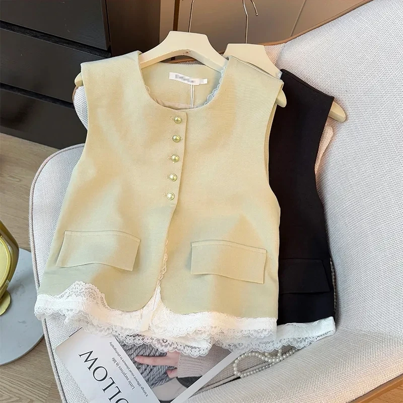 

Women's Vest Jacket 2025 Spring Sleeveless Fake Two Pieces Ladies Vest Coat Loose High-grade Korean Version Lady Waistcoat