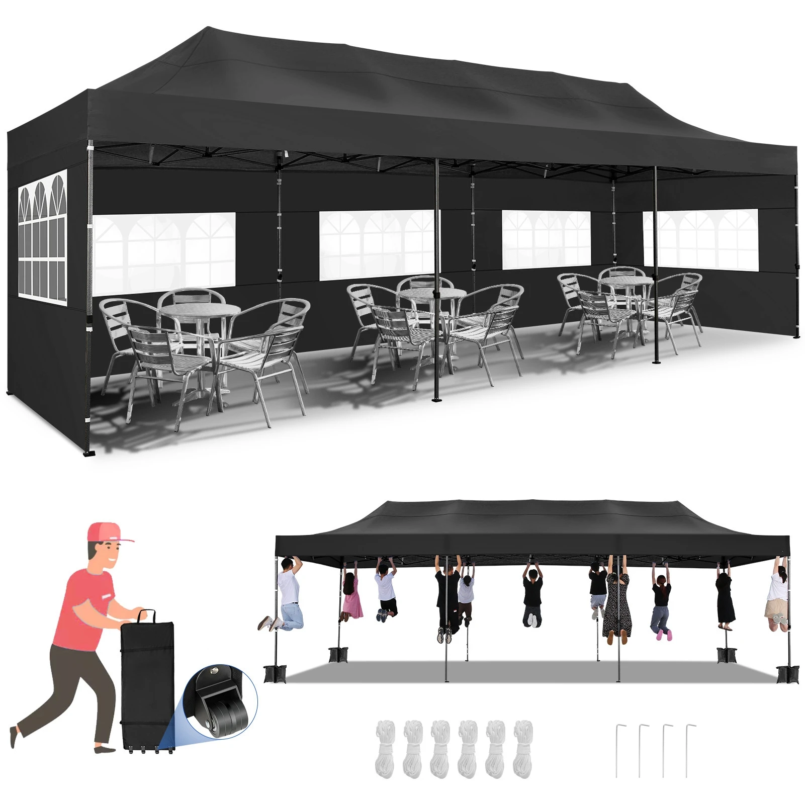 10x30 Pop up Canopy Tent 10x30 Canopy with Sidewalls,Heavy Duty Party Tent Tents for Parties, Foldable UPF 50+ Waterproof EZ up