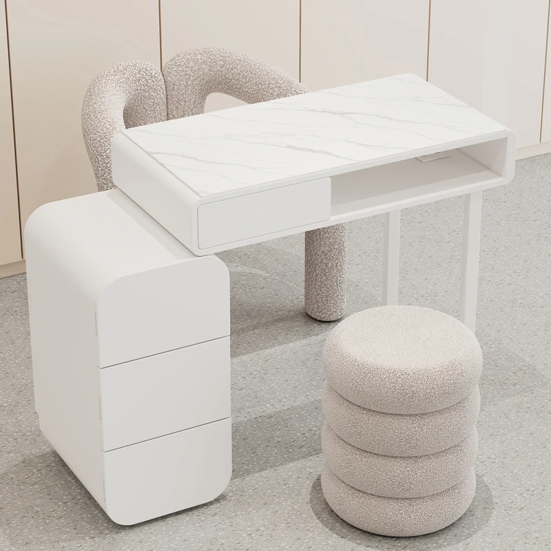 Cream Style Nail Table and Chair Set Japanese Single and Double Manicure Light Luxury Mesa Plegable Rosa Commercial Furniture
