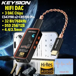 KEYSION Dual CS43198 DAC Audio HiFi Decoder 768KHz DSD256 USB Type-C to 3.5/4.4 Adjust EQ Headphone Amplifier for iOS Android