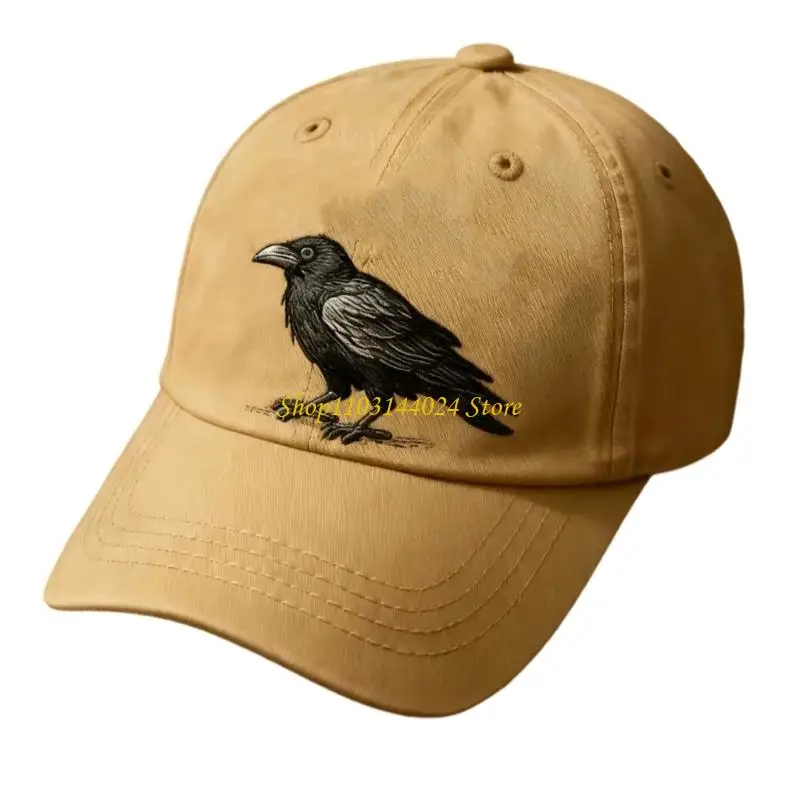 

N5KE Gothic Baseball Cap with Embroidery Crow Pattern Baseball Hat for Men and Women Comfortable Sport Activity Wear
