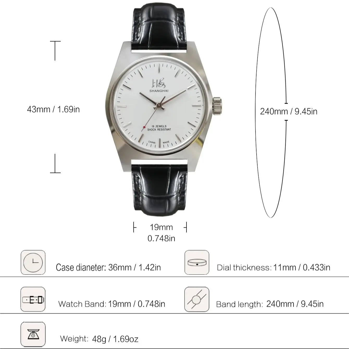 Shanghai 7120 Manual Mechanical Watch for Men  36mm Retro Business Classic, Slim Simple Dial