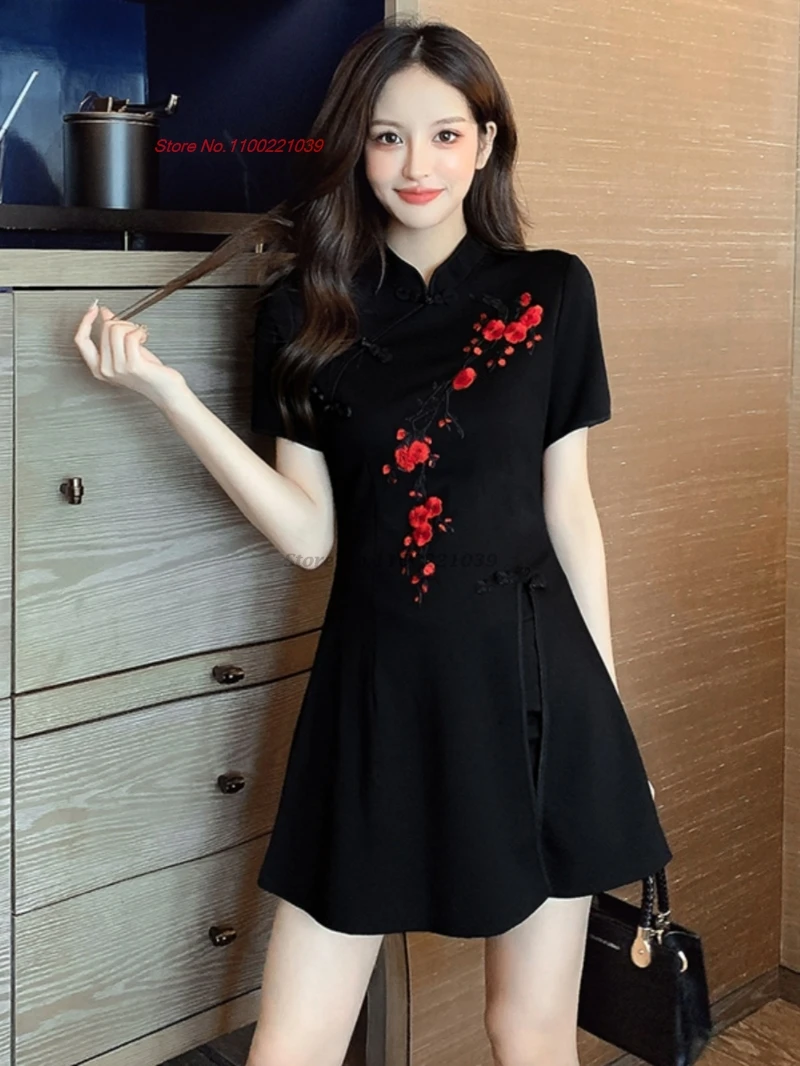 Платье для китайского ночного клуба 2025 года, улучшенное платье Ципао с цветочной вышивкой + шорты, восточное банкетное платье, отель, спа, униформа красоты