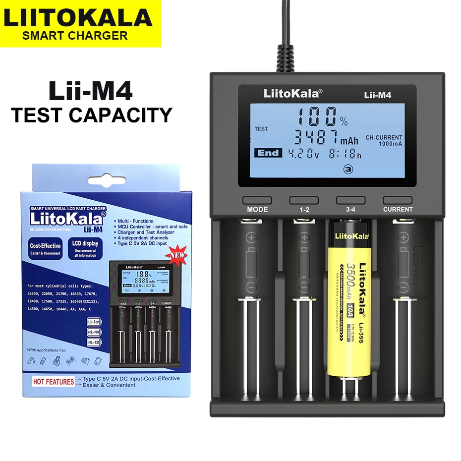 Liitokala Lii-M4 Lii-500 Lii-500S Lii-S8 Lii-600 LCD 3.7V 18650 18350 18500 21700 14500 26650 AA NiMH Lithium-Battery Charger