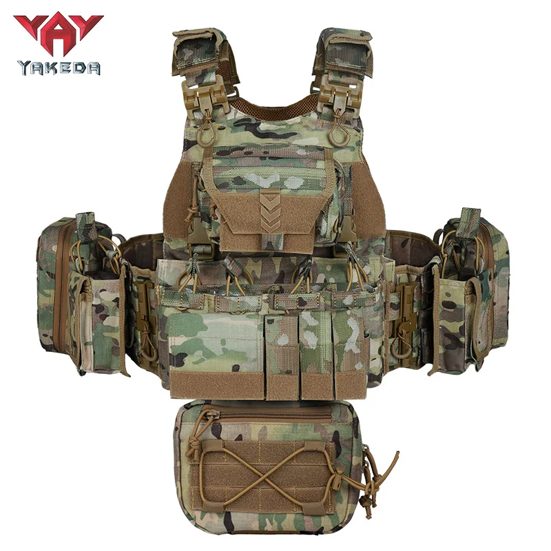 YAKEDA tactical vest is equipped with multiple accessory packs and an expandable Molle system that can be quickly disassembled