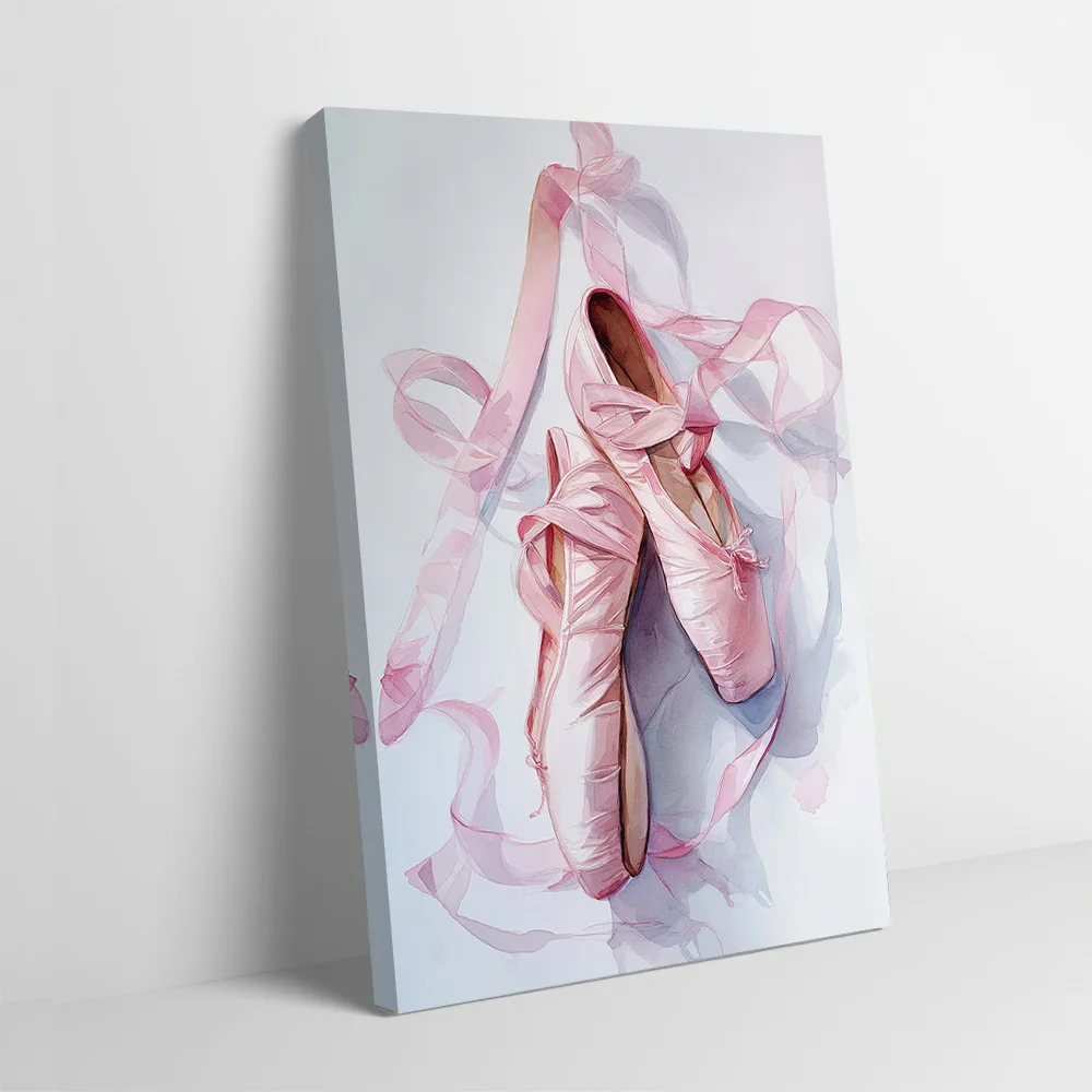 Zapatillas de ballet rosas con estampado de cintas, póster, imágenes personalizadas, arte de pared, pintura en lienzo, regalo para decoración del hogar, decoración de la habitación