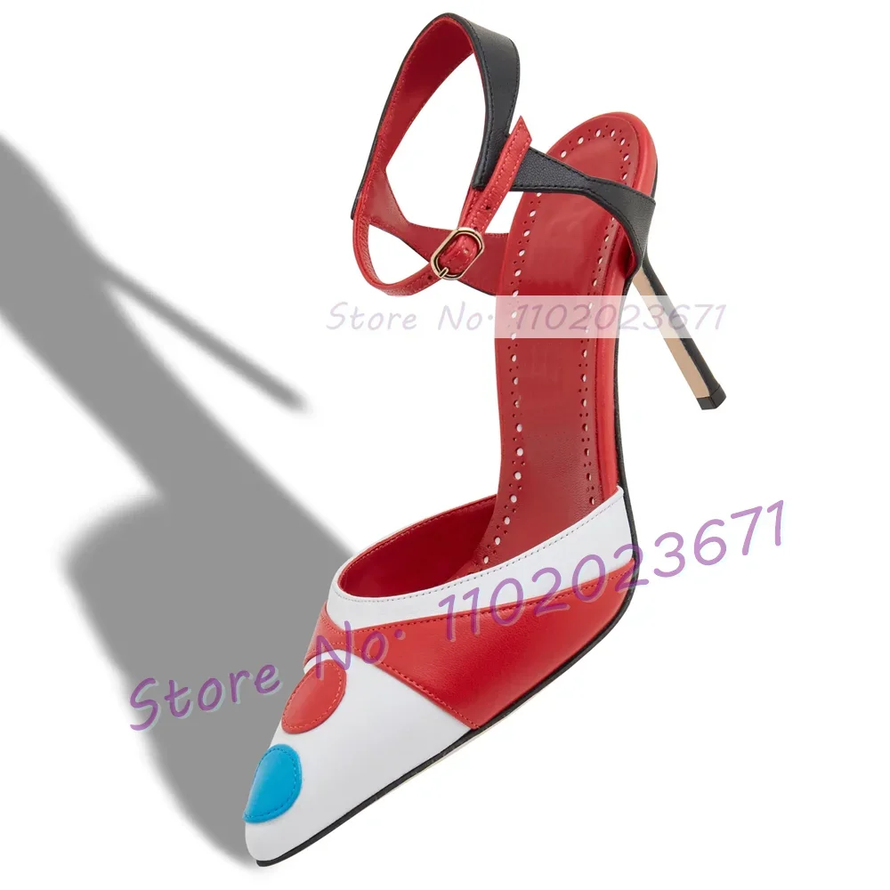 

Multicolor High Heels Pointed Sandals Women Fashion Ankle Strap Summer Sweet Shoes Female Party Patchwork Leather Dress Sandals