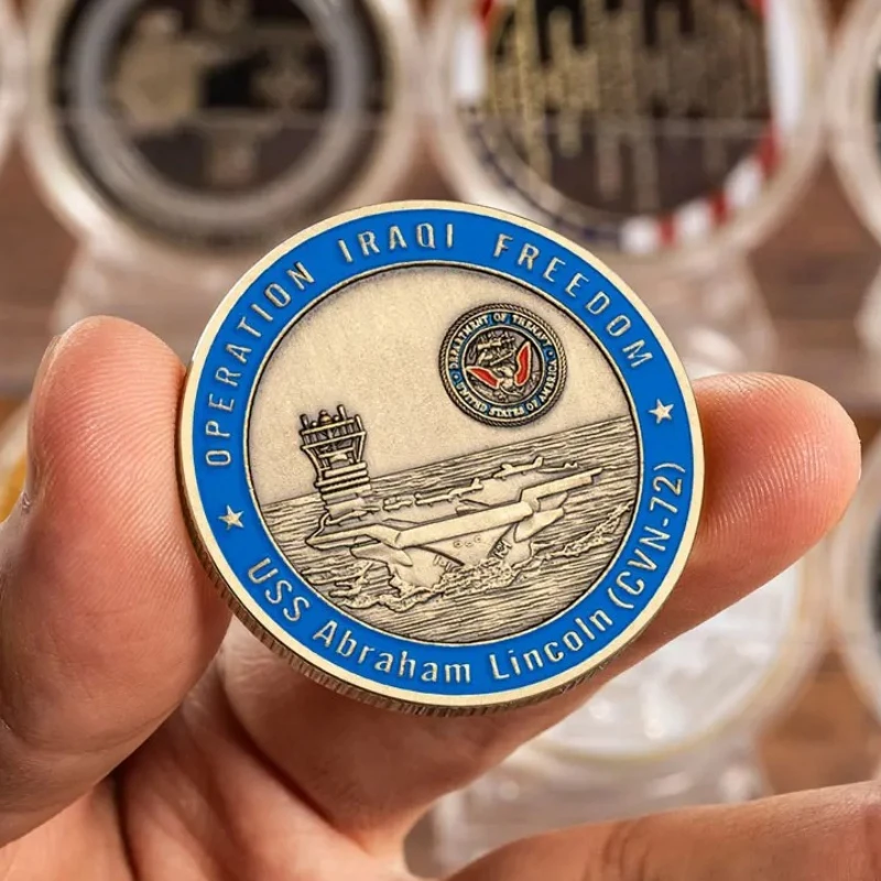 USA Ahraham Lincoln Operation Iraqi Freedom Souvenir Coin Bronze Plated Aircraft Carrier Commemorative Coin Collection Gift