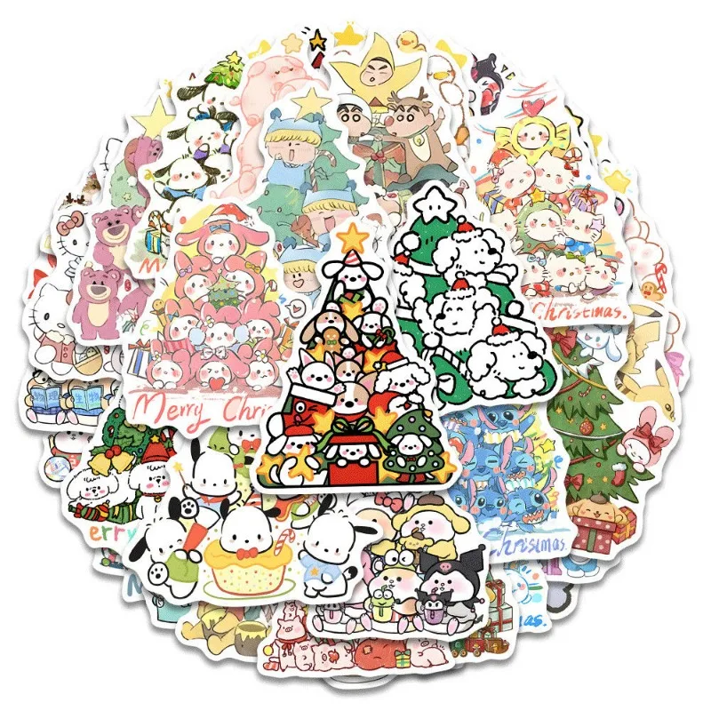 48 pezzi Sanrio Christmas Cartoon Anime Notebook custodia per cellulare tazza d'acqua valigia giocattoli per bambini adesivi decorativi all'ingrosso