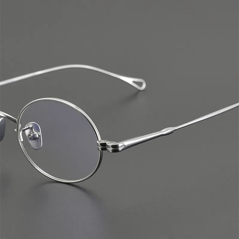 2024 New Small Oval Round Pure Titanium Glasses Frame Men Women Ultralight Eyeglasses Japanese Handmade Blue Light Spectacles