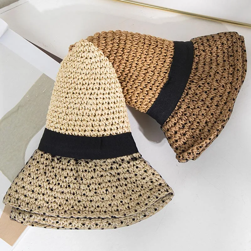 Sun hat for women Beach Hats Women Summer new Dot lace stitched paper grass sombrero breathable Sun Protection fisherman hat