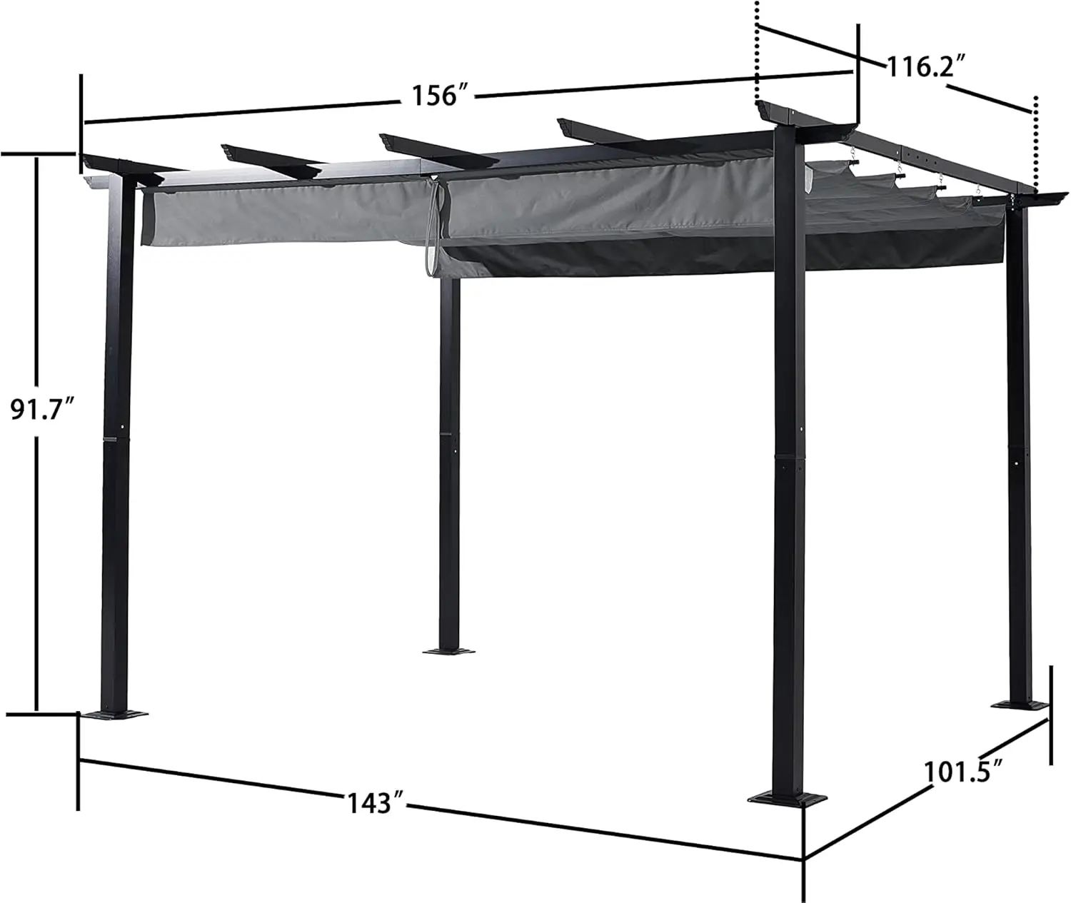 10' X 13' Outdoor Retractable Pergola with Sun Shade Canopy Patio Metal Shelter for Garden Porch Beach Pavilion Grill Gazebo