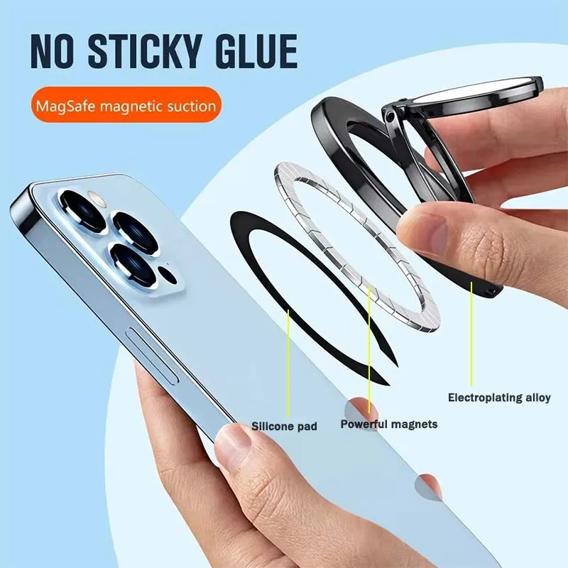 Strong Magnetic Mobile Phone Finger Ring Holder for MagSafe Magnet Foldable Cell Phone Stand Portable Ultra Thin Mount