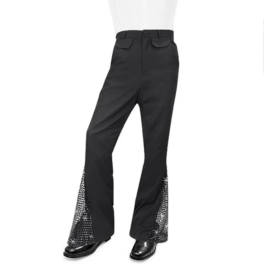 Sequined Shirt Retro Shiny Sequin Flared Pants Glossy Lapel Single-breasted Top Trousers for Party Performance for Entertainers