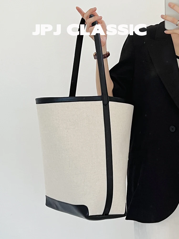 

jpj classic canvas tote bag large capacity fashion shoulder bag tote bagcontrasting color commuter bag bucket bag armpit bag
