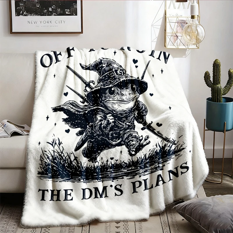 Off To Ruin The DM's Plans Flannel Blanket, Funny Frog Wizard Flannel Throw, Chaotic Tabletop RPG Gamer Cozy Blanket