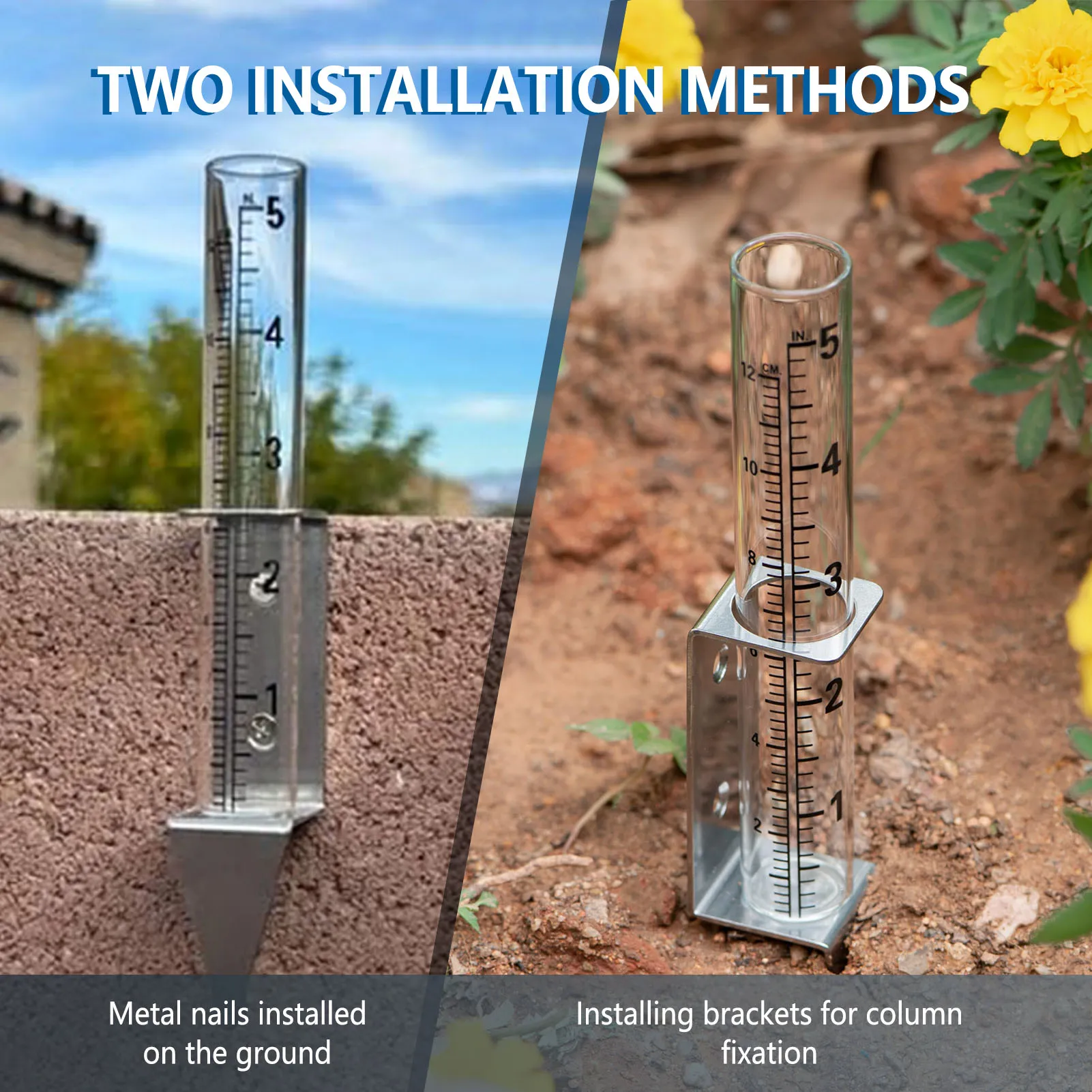 2 In1 Mounting Rack with Rain Gauge Garden Water Ground Rain Measurement Tool Garden Agricultural Inspection Accessories