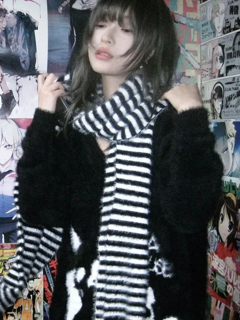 

Student Top Autumn Winter Knitted Sweater Lazy Retro Punk Skeleton Sweaters Loose Pullover Y2k Clothes Sueters De Mujer