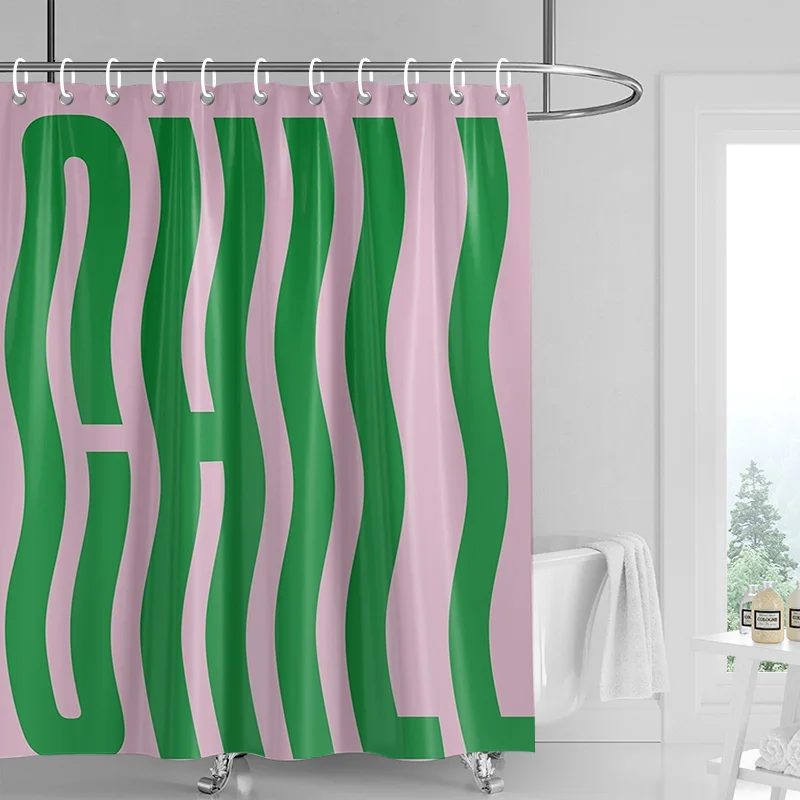 Ins style bathroom soft cloth shower curtain abstract geometric pattern design waterproof bathroom door curtain decoration