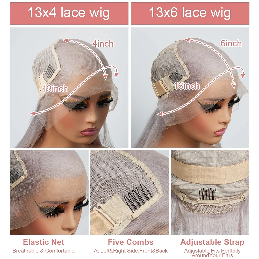40 pulgadas gris plateado recto 13x6 HD pelucas delanteras de encaje cabello humano brasileño 13x4 pelucas frontales de encaje de color para mujeres 250% de densidad