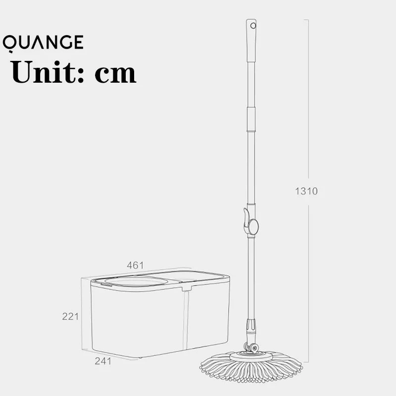 QUANGE Round Lazy Mop 360° Rotating Hand Pressing Spin Sewage Separation Wring Hand Free Mop with Bucket Home Kitchen Cleaner