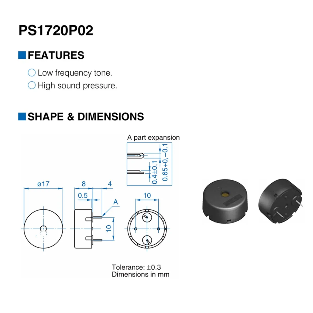 10PCS PS1720P02 2kHz NEW Original 30Vo-p 3Vo-p 70dBA Through Hole plugin D=17mm Without oscillator Audio Piezoelectronic buzzers