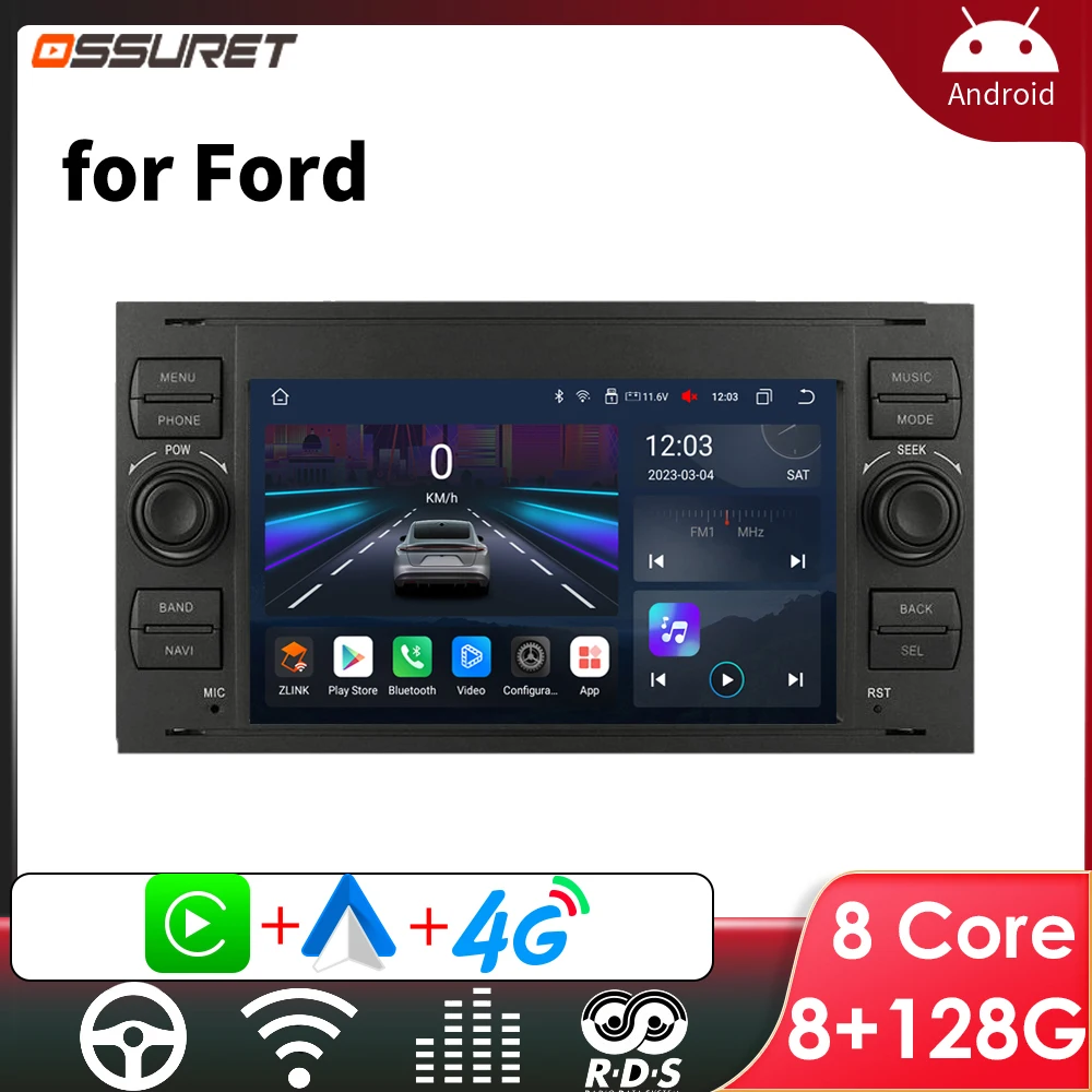 2 DIN Android Car Radio Multimedia for Ford Mondeo S-max Focus Kuga C MAX Galaxy Fiesta Transit Fusion Connect Kuga Carplay Scre