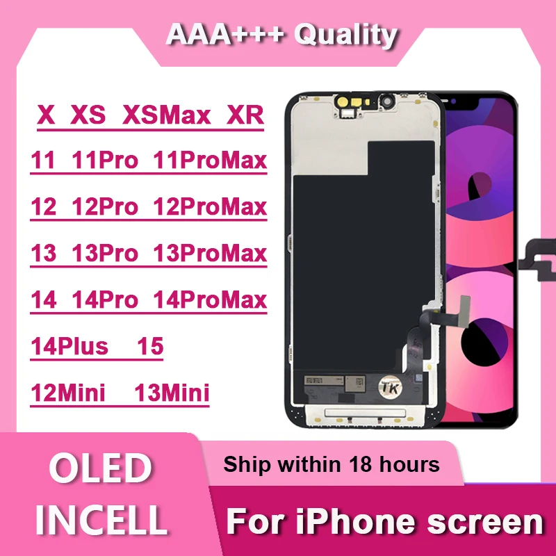 ЖК-дисплей с дигитайзером в сборе AAA +++ OLED для iPhone X XR XS Max 11 12 Pro Max 13 Mini 14 Plus