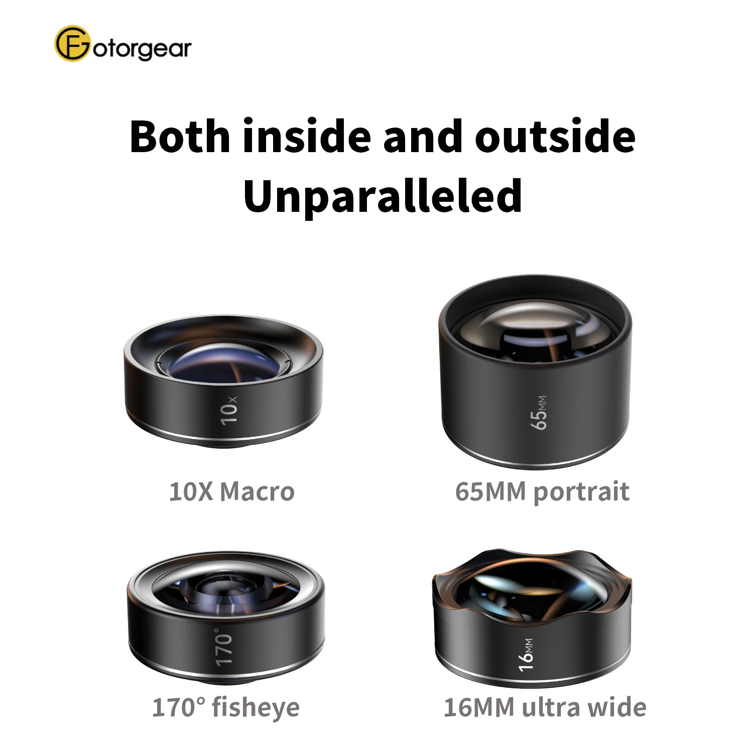 Fotorgear Mobile Phone Camera Lens Set (10X Macro/65mm Portrait/170° Fisheye/16mm Ultra Wide Lens)For iPhone 12 iPhone 13 Series