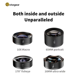 Fotorgear Mobile Phone Camera Lens Set （10X Macro/65mm Portrait/170° Fisheye/16mm Ultra Wide Lens）For iPhone 12 iPhone 13 Series