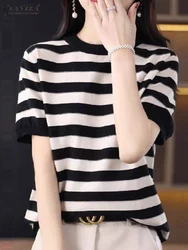 Elegant Office OL Shirt ZANZEA Summer Stylish Stripe Blouse Women O Neck Short Sleeve Blusas Fashion Holiday Tops Tunic Oversize