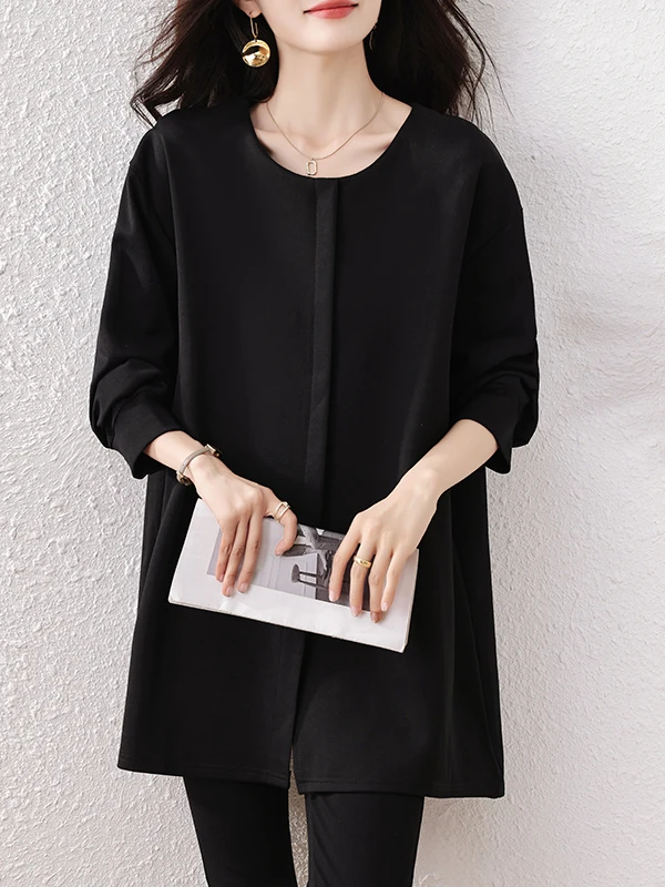 سترة رياضية أصلية بتصميم جديد لخريف 2025، فضفاضة وعصرية وبسيطة، قميص نسائي من القطن والبوليستر بأكمام طويلة وألوان أساسية #1