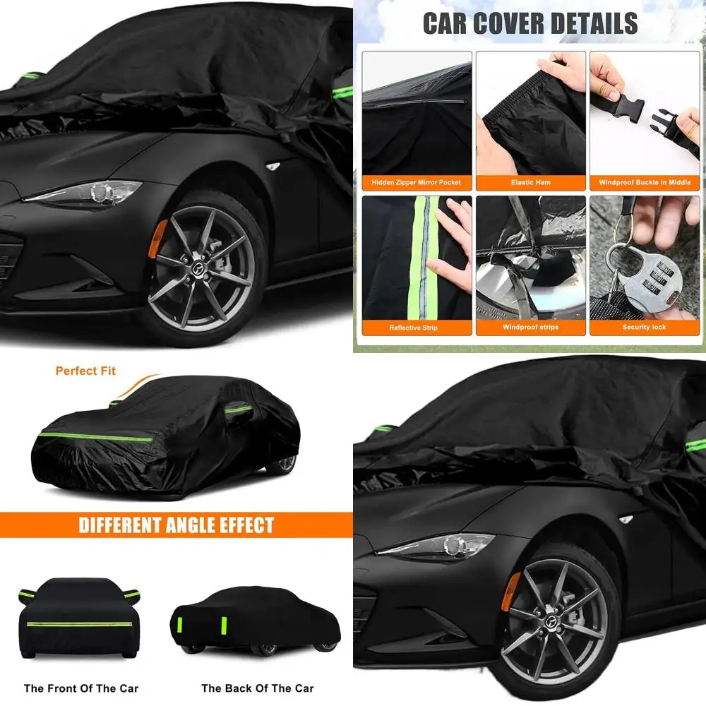 

MX-5 Miata 1989-1997 All-Weather 210T Waterproof Car Cover with Cotton Lining & Zippered Door, 156x66x39in