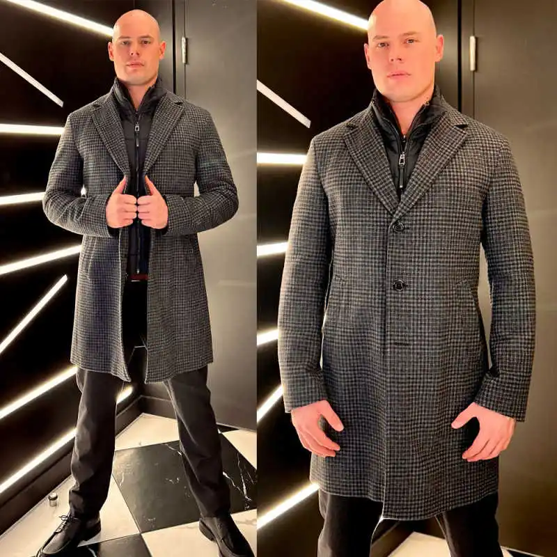 

Casual Striped Men Overcoat One Piece Turndown Collar Wool Coats Men's Clothing For Winter Outdoor Warmth Customized