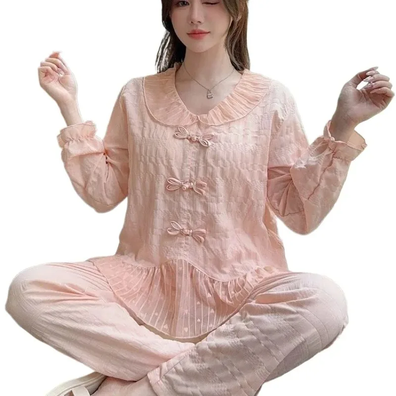 

New Chinese Style Chinese Style with Chest Pads and Long Sleeves for Wearing Pajamas and Home Clothes Set Palace Style Luxury